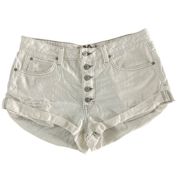 We The Free x Free People Romeo Rolled Cut Off Short Button Front 30 White Denim - Picture 4 of 11